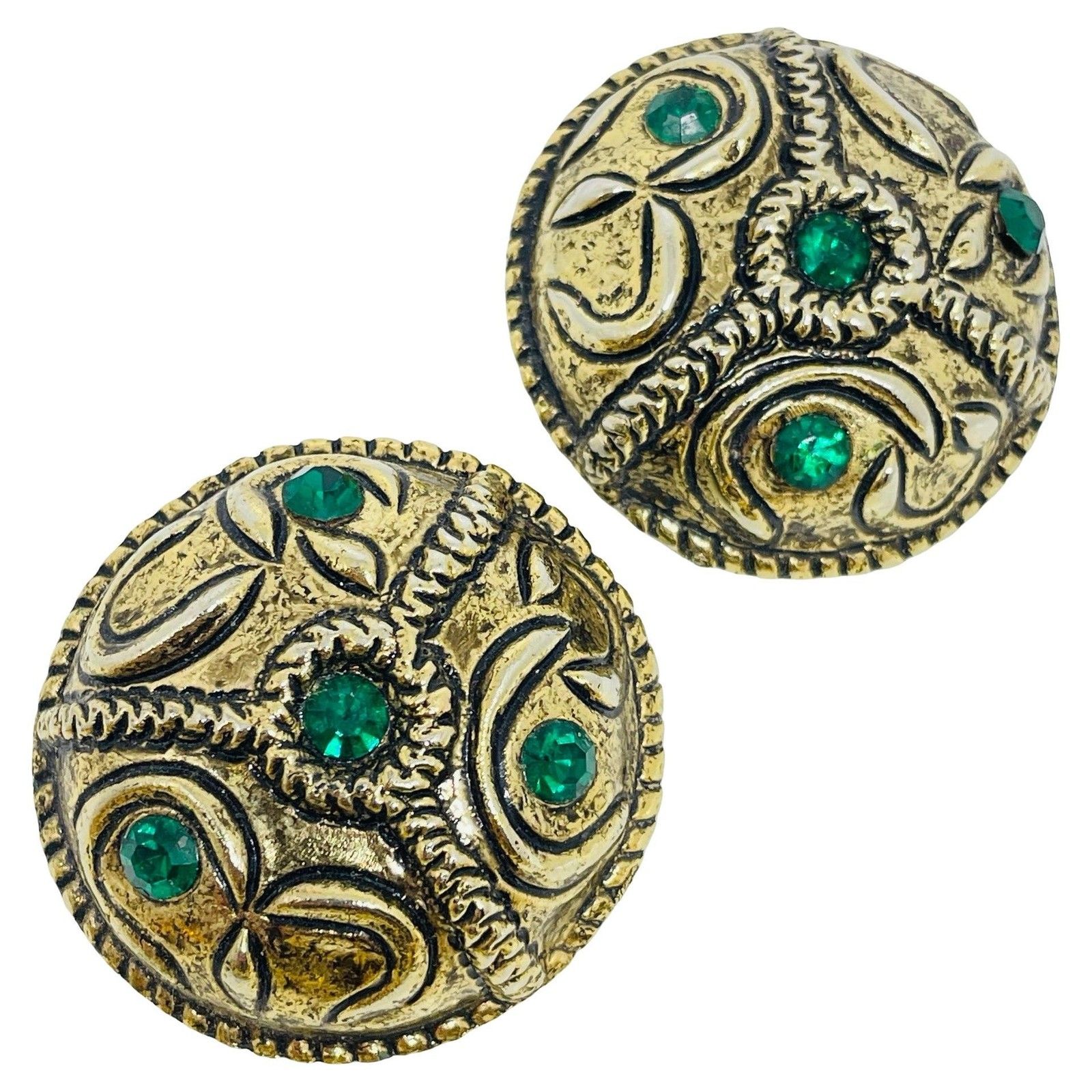 Mod Dep Vintage Gold Tone Emerald Rhinestone Designer Clip On Earrings
